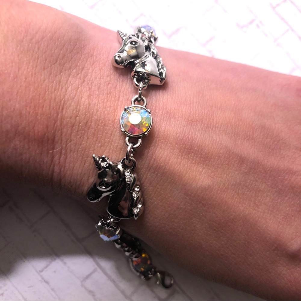 Unicorn pink rhinestone bracelet link sparkle cute - Picture 4 of 5
